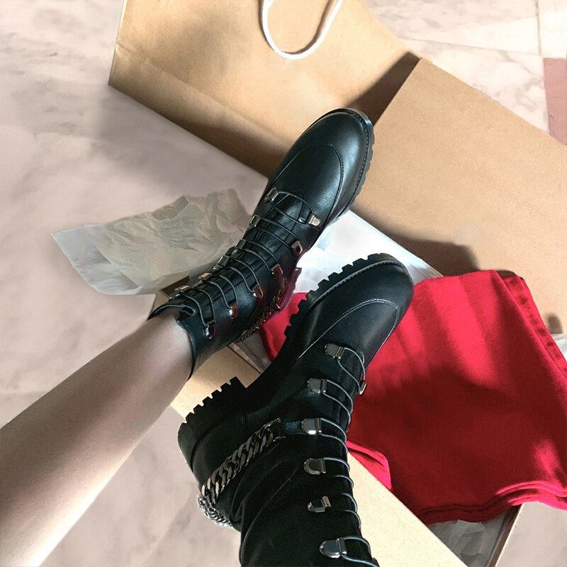 Femme Lace Up Runway Knight Boots Black White Chunky Heels Botas