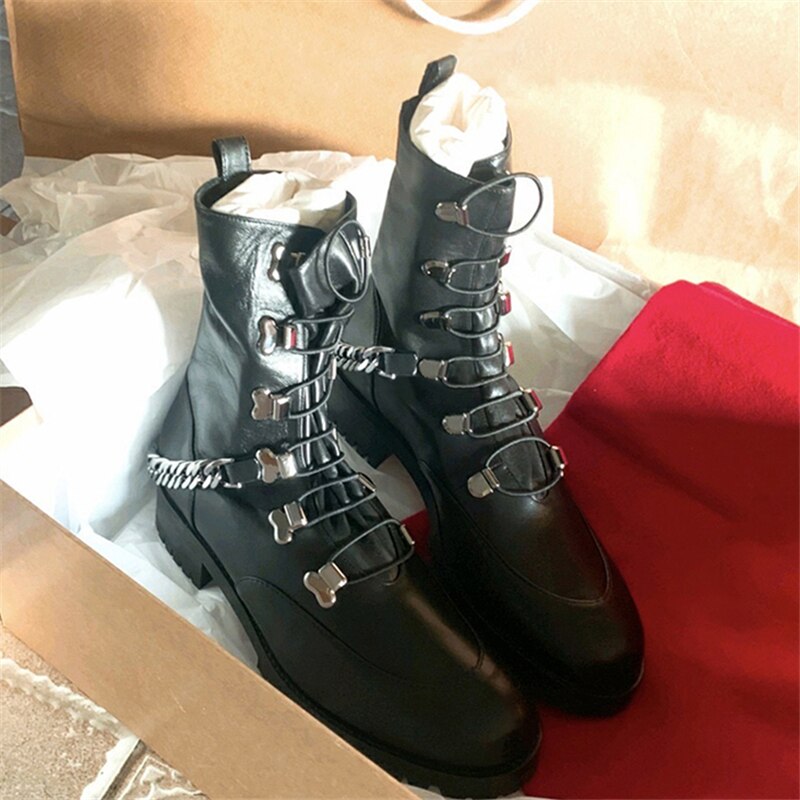 Femme Lace Up Runway Knight Boots Black White Chunky Heels Botas