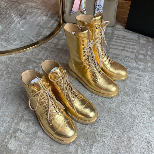ファッション牛革本革ハイトップマーティンブーツレディースゴールデン