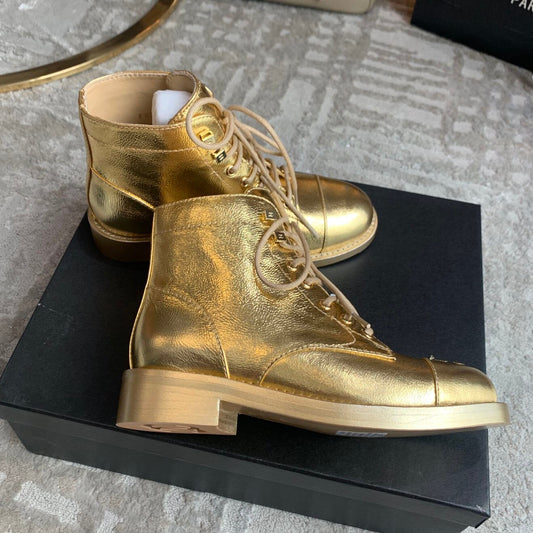 ファッション牛革本革ハイトップマーティンブーツレディースゴールデン