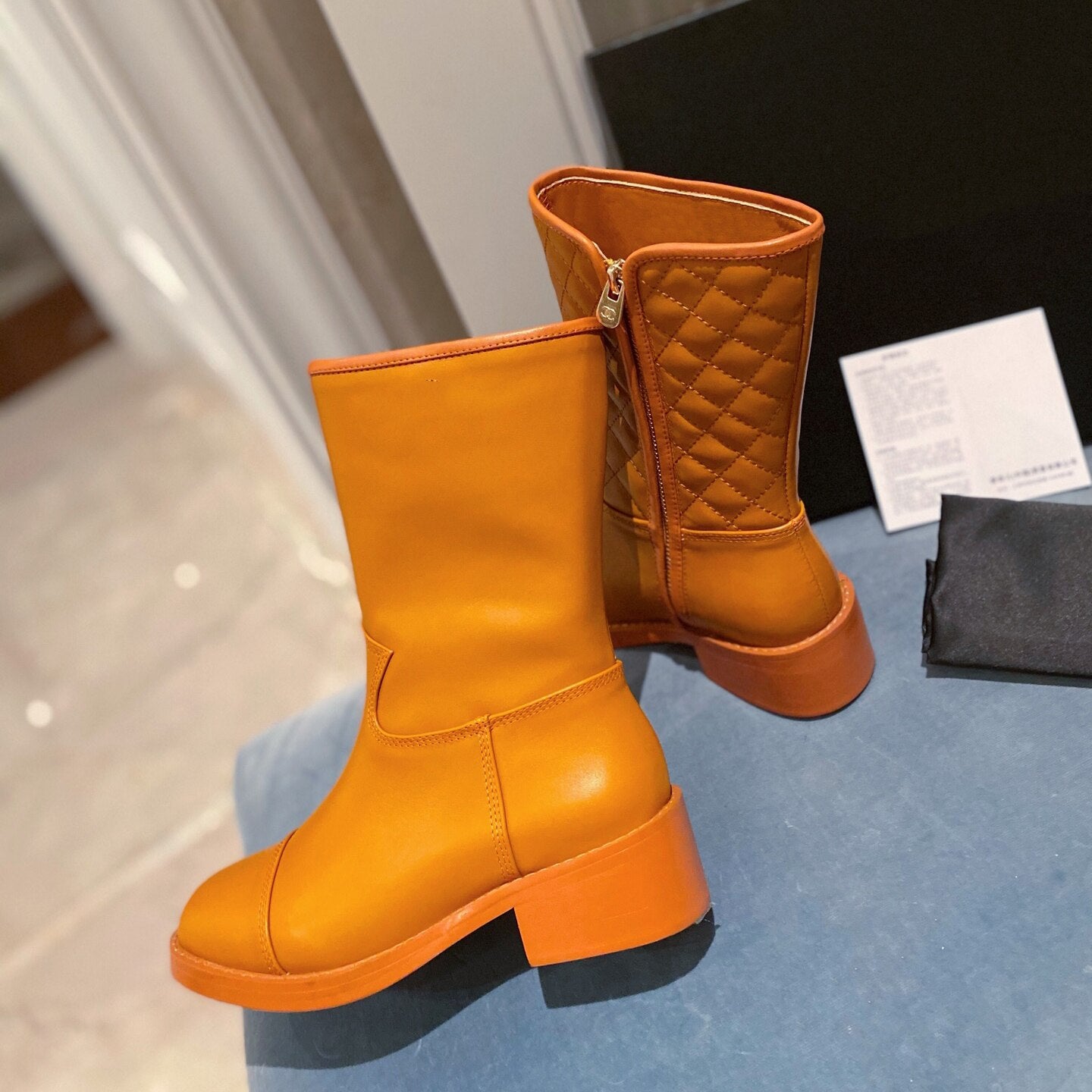 Fashion Diamond Pattern Mid-Calf Boots High Quality