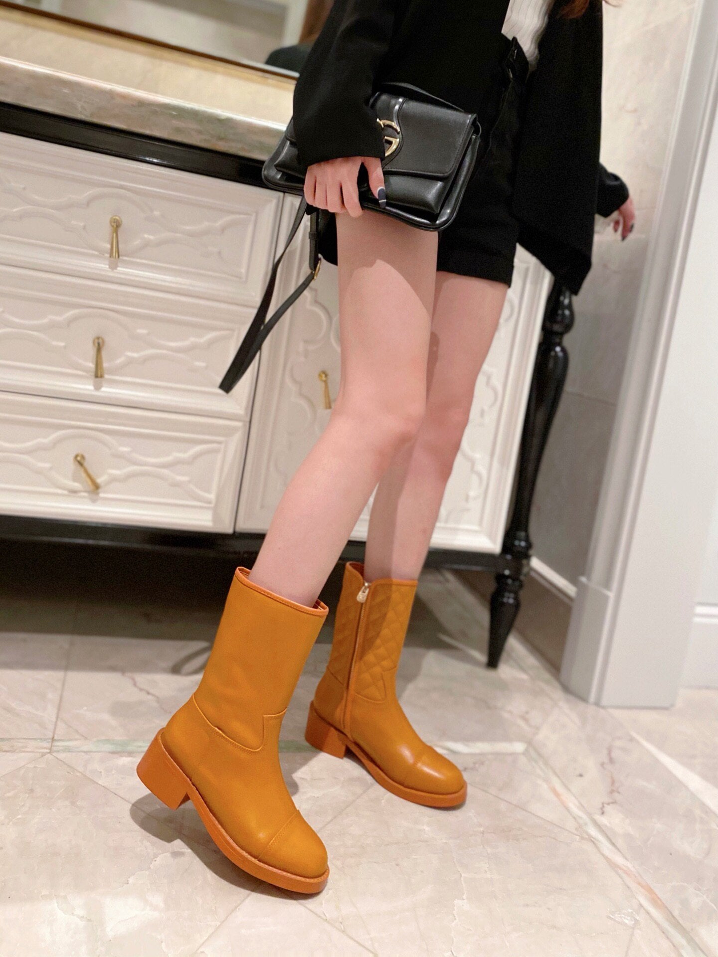 Fashion Diamond Pattern Mid-Calf Boots High Quality