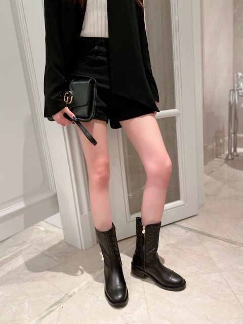 Fashion Diamond Pattern Mid-Calf Boots High Quality