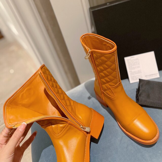 Fashion Diamond Pattern Mid-Calf Boots High Quality