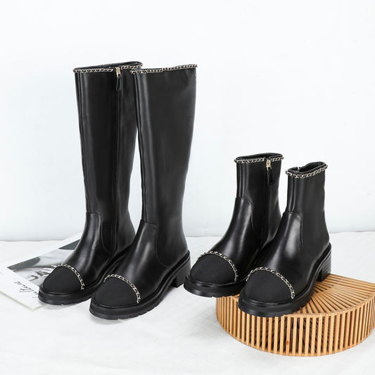 ソフトカーフスキンレザー春秋ブーツレディースデザイナーシューズ