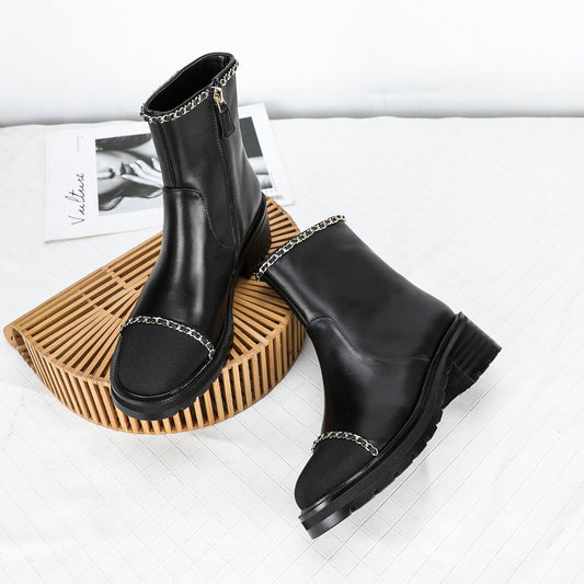 ソフトカーフスキンレザー春秋ブーツレディースデザイナーシューズ