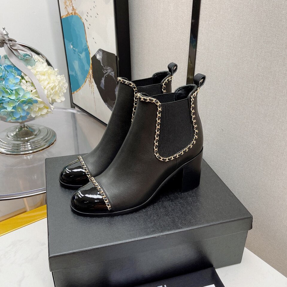 Women  Classic Autumn Winter Chain Ankle Boots Round head