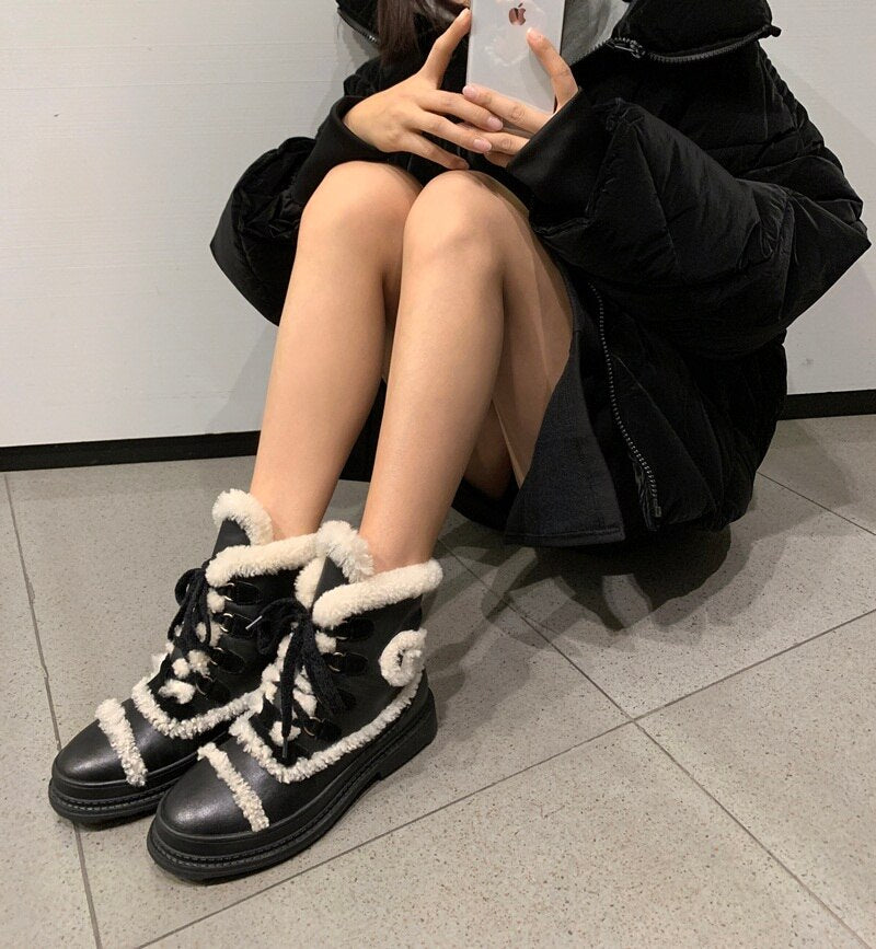 冬用暖かいスノーブーツ ミディアムヒール ブラック レディース ショートブーツ