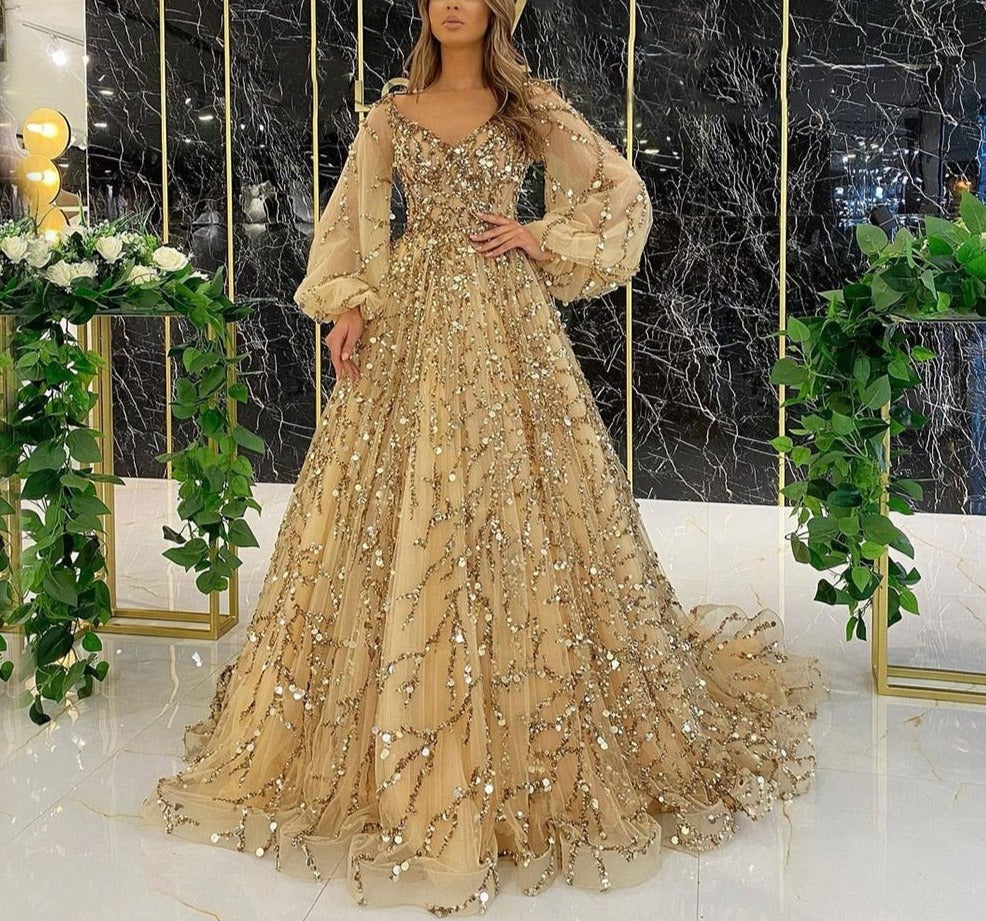 イブニングドレス ガウン Aライン ビーズ セクシー フォーマル 女性