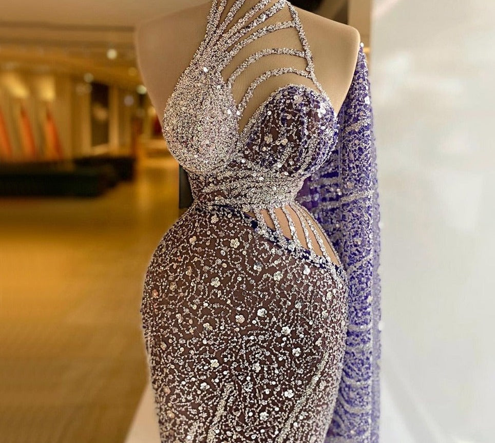 女性用パープルマーメイドエレガントイブニングドレスガウン