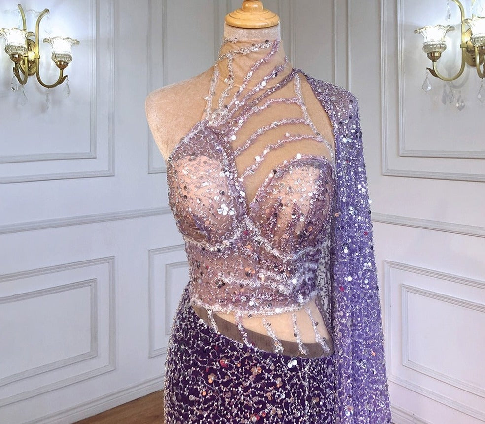 女性用パープルマーメイドエレガントイブニングドレスガウン