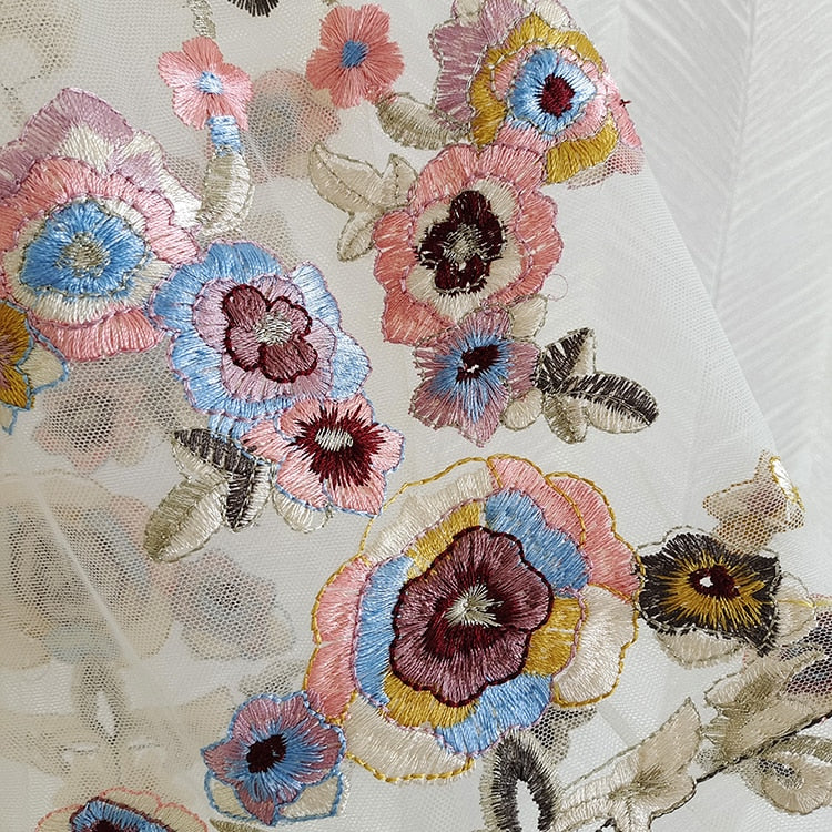 Fashion Elegant Dress Spring Autumn Luxury Mesh Flower Embroidery Dresses