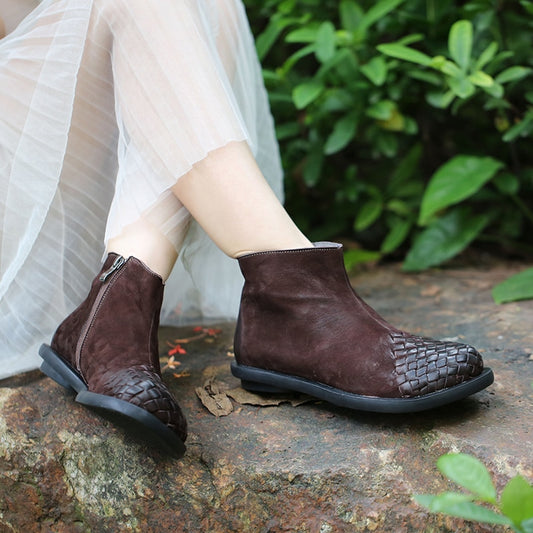 New Woven Design Female Low Cut Booties Lady Vintage Snow Shoes