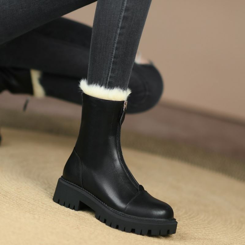 Women Short Boots Genuine Leather Thick Fur