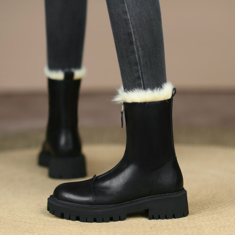Women Short Boots Genuine Leather Thick Fur