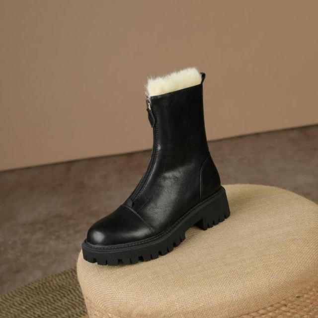 Women Short Boots Genuine Leather Thick Fur