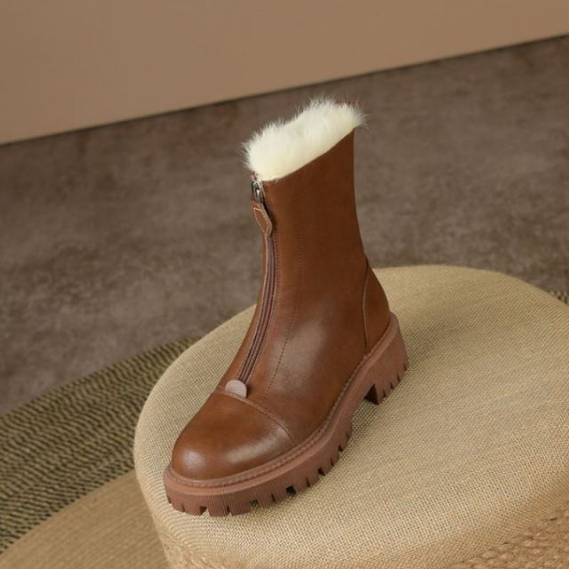 Women Short Boots Genuine Leather Thick Fur