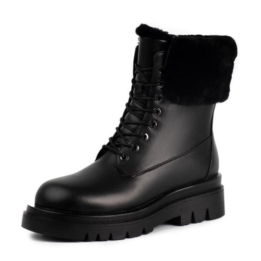 Women Half Short Boots Real Leather Winter Plush Fur Snow Boots