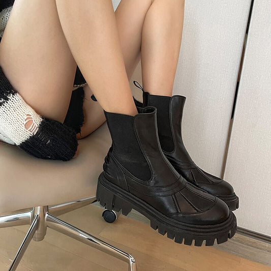 滑り止め外履きプラットフォームレディースシューズミドルカーフブーツ