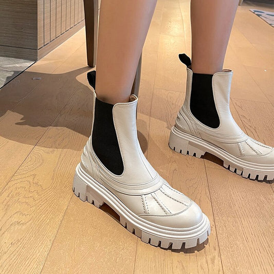滑り止め外履きプラットフォームレディースシューズミドルカーフブーツ