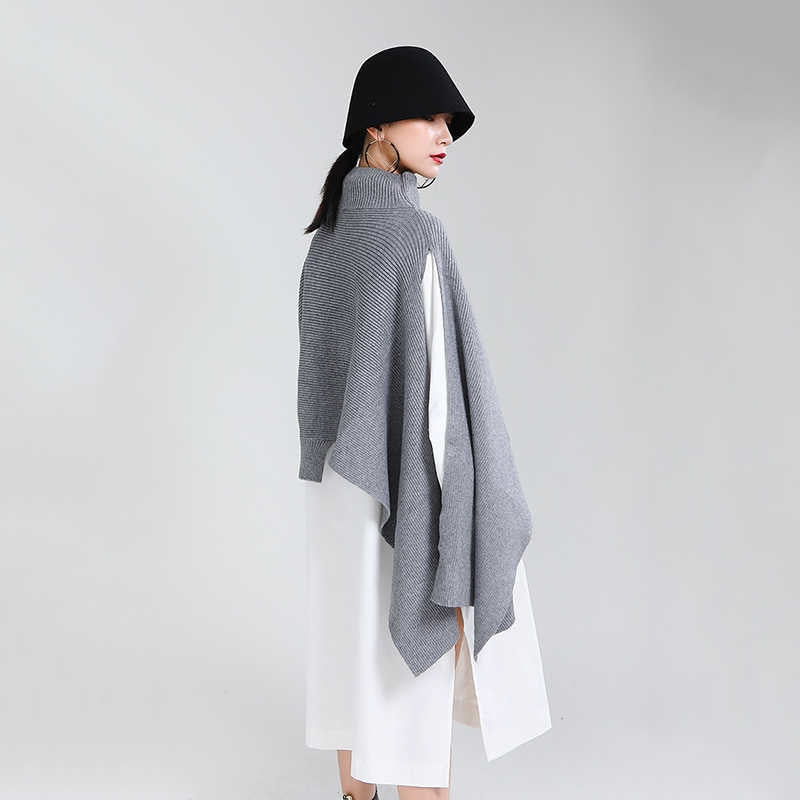 Irregular Big Size Knitting Sweater Poncho Loose Turtleneck