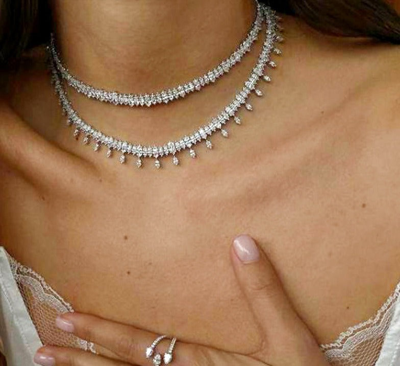 Oval Shape Cubic Zirconia Multi Layers Jewelry