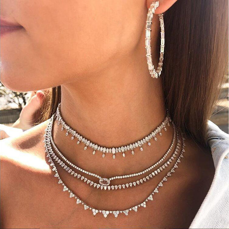 Oval Shape Cubic Zirconia Multi Layers Jewelry