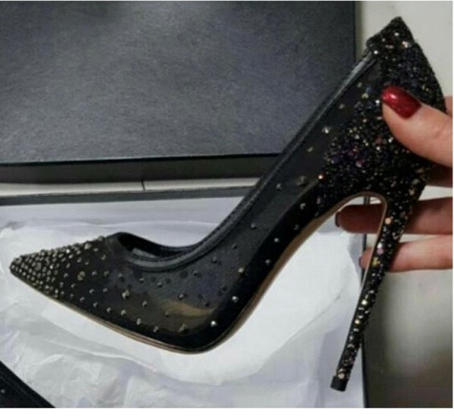 ポインテッドトゥスティレットヒールレディース透明ウェディングシューズ