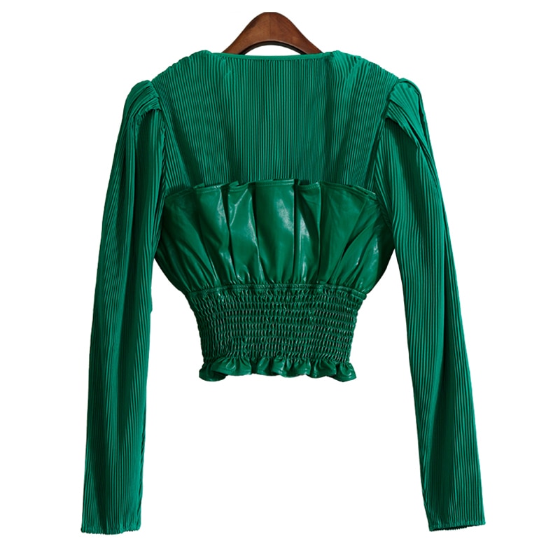 ホワイト エレガント フォールド プリーツ スリム シャツ スクエアカラー ブラウス 2022 春