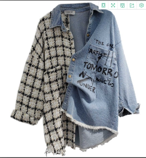 ヴィンテージ新聞柄デニムジャケットレジャートレンドコート2022 