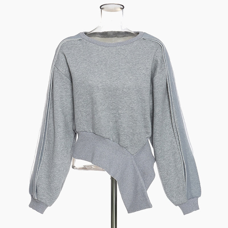 Irregular Hem Zipper Sweatshirt Women Loose Tide