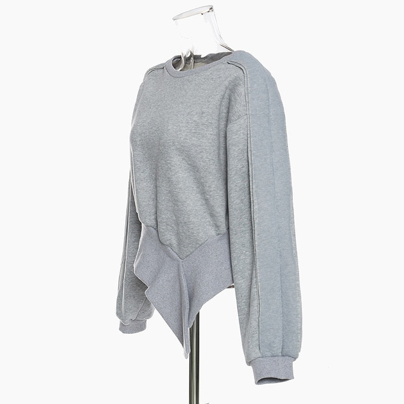 Irregular Hem Zipper Sweatshirt Women Loose Tide