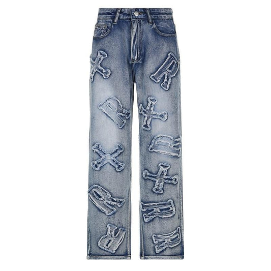 Streetwear Fashion Letter Spliced Jeans Women