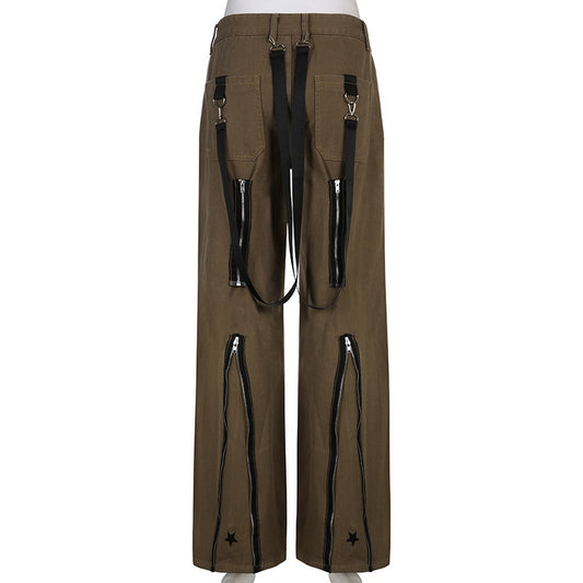 Streetwear Ribbon Zipper Jeans Women Spring 2022