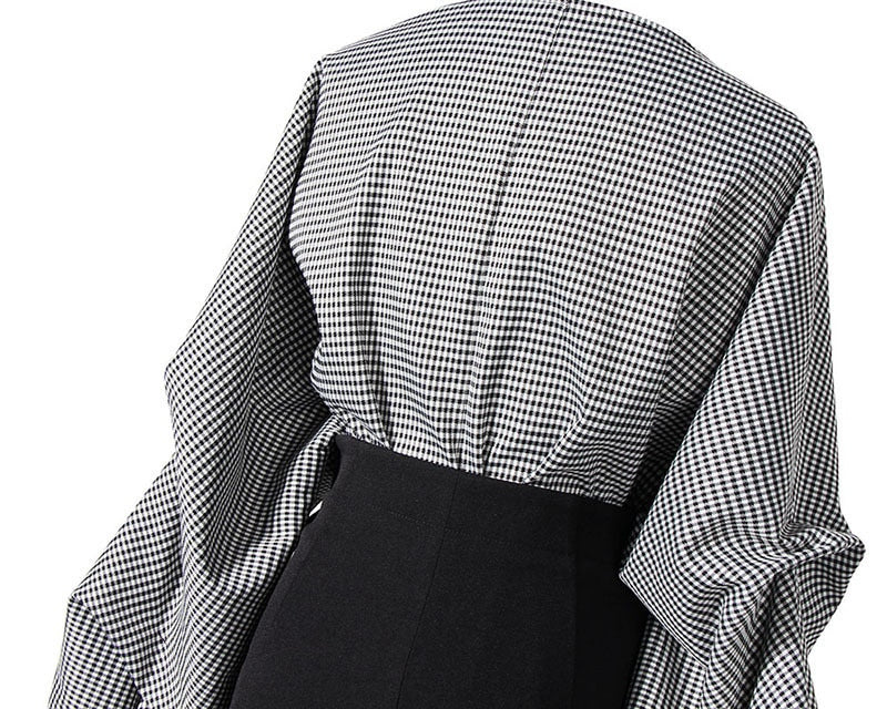 Women Black Plaid Irregular Stitch Big Size Dress