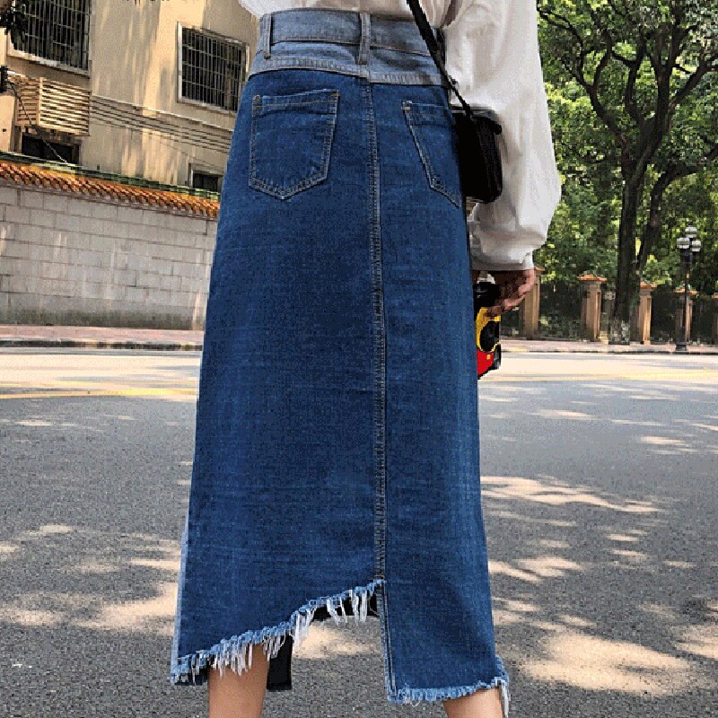 ハイウエスト コントラスト デニムスカート レディース 春 2022