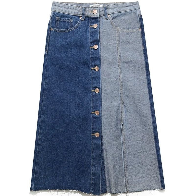 ハイウエスト コントラスト デニムスカート レディース 春 2022