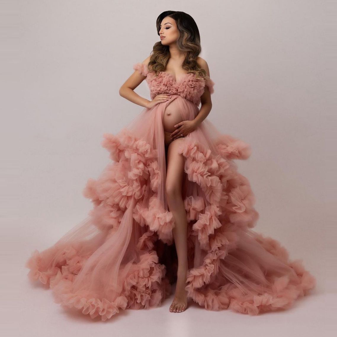 Sexy Maternity Gowns Photography V Neck Ruffles