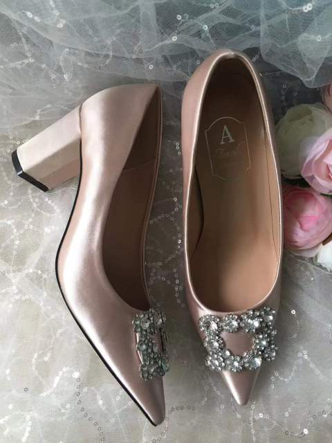 ウェディングシューズ レディース パンプス ホワイト サテン プリンセス クリスタル