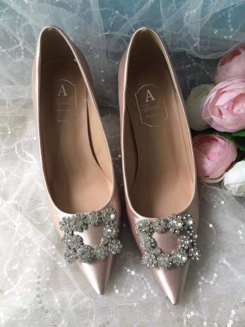 ウェディングシューズ レディース パンプス ホワイト サテン プリンセス クリスタル