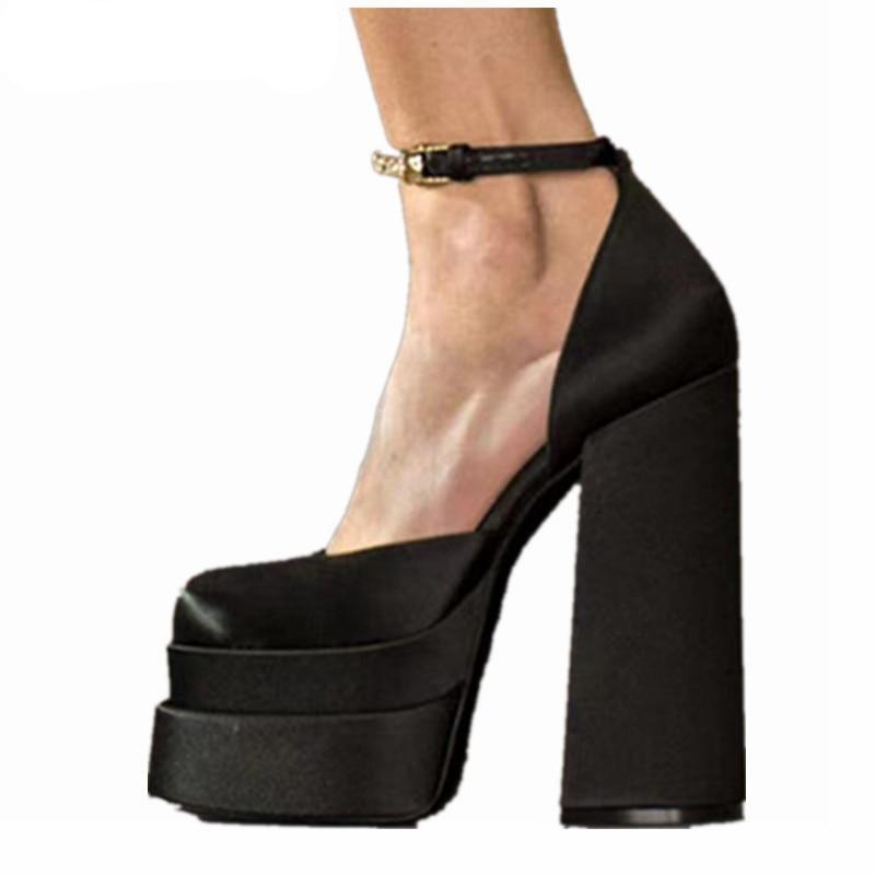 Women High Heel Rhinestone Crude Heel Buckle Wedding Party Shoes