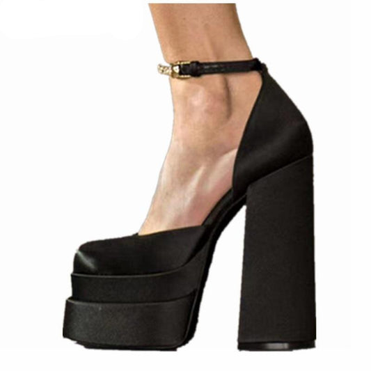 Women High Heel Rhinestone Crude Heel Buckle Wedding Party Shoes