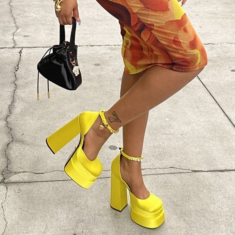 Women High Heel Rhinestone Crude Heel Buckle Wedding Party Shoes