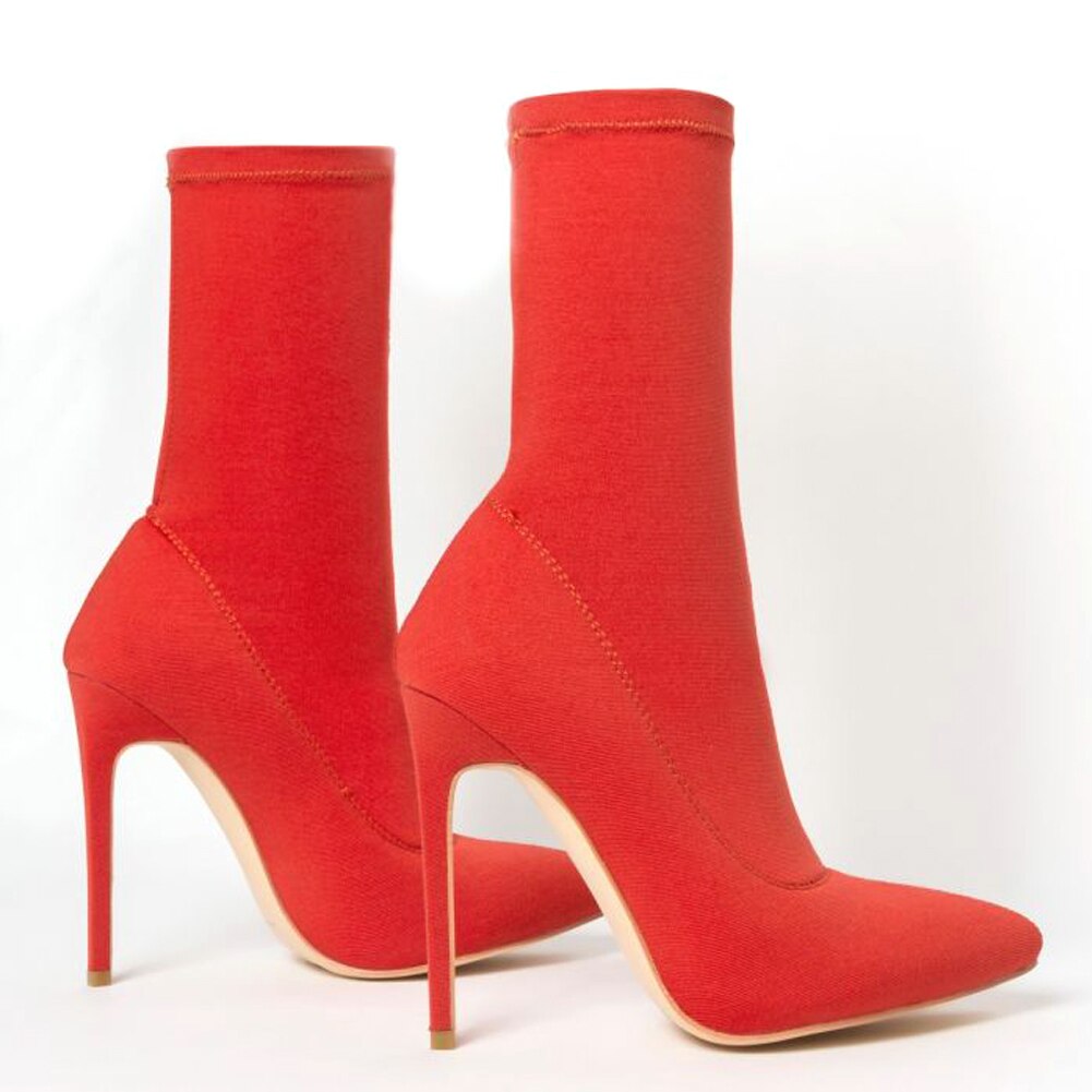 Spring Women Pink Short Boots Pointed Toe Stilettos High Heels