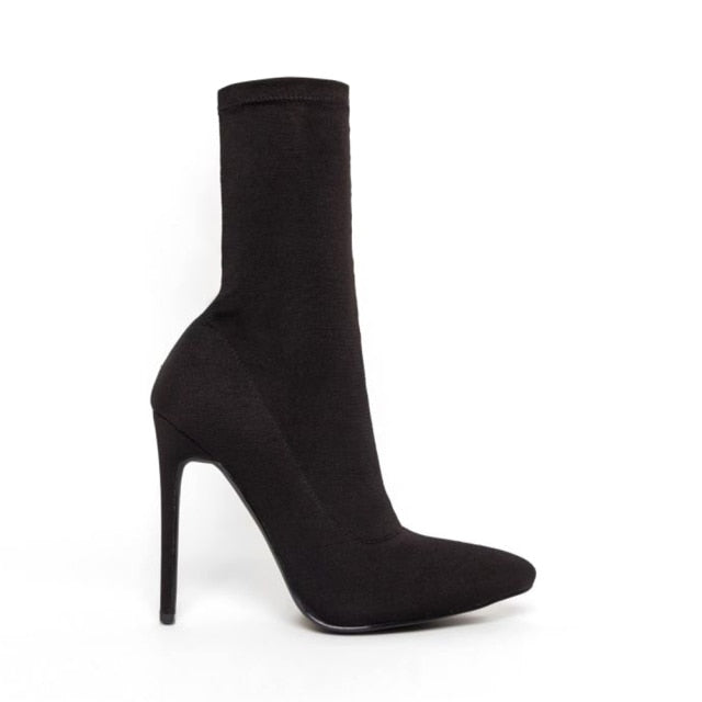 Spring Women Pink Short Boots Pointed Toe Stilettos High Heels