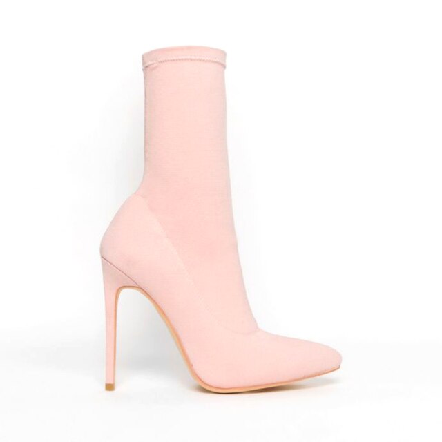 Spring Women Pink Short Boots Pointed Toe Stilettos High Heels