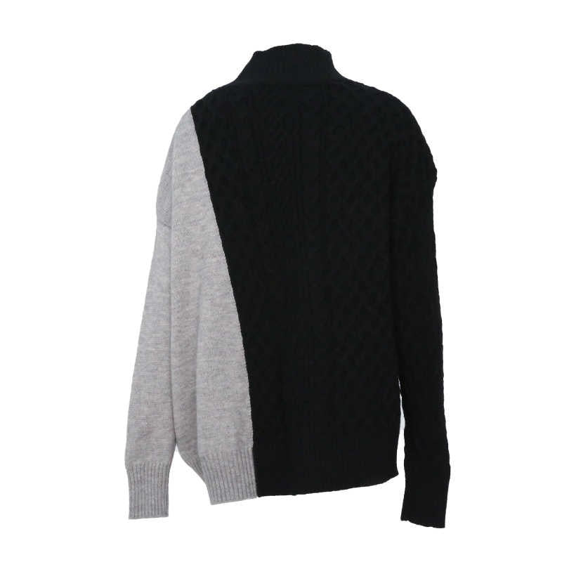 Gray Blue Irregular Knitting Sweater Loose Turtleneck