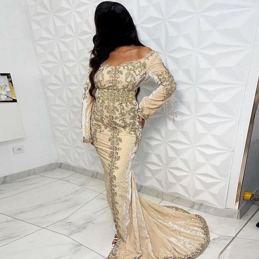 Elegant Moroccan Caftan Evening Dress Off-The-Shoulder