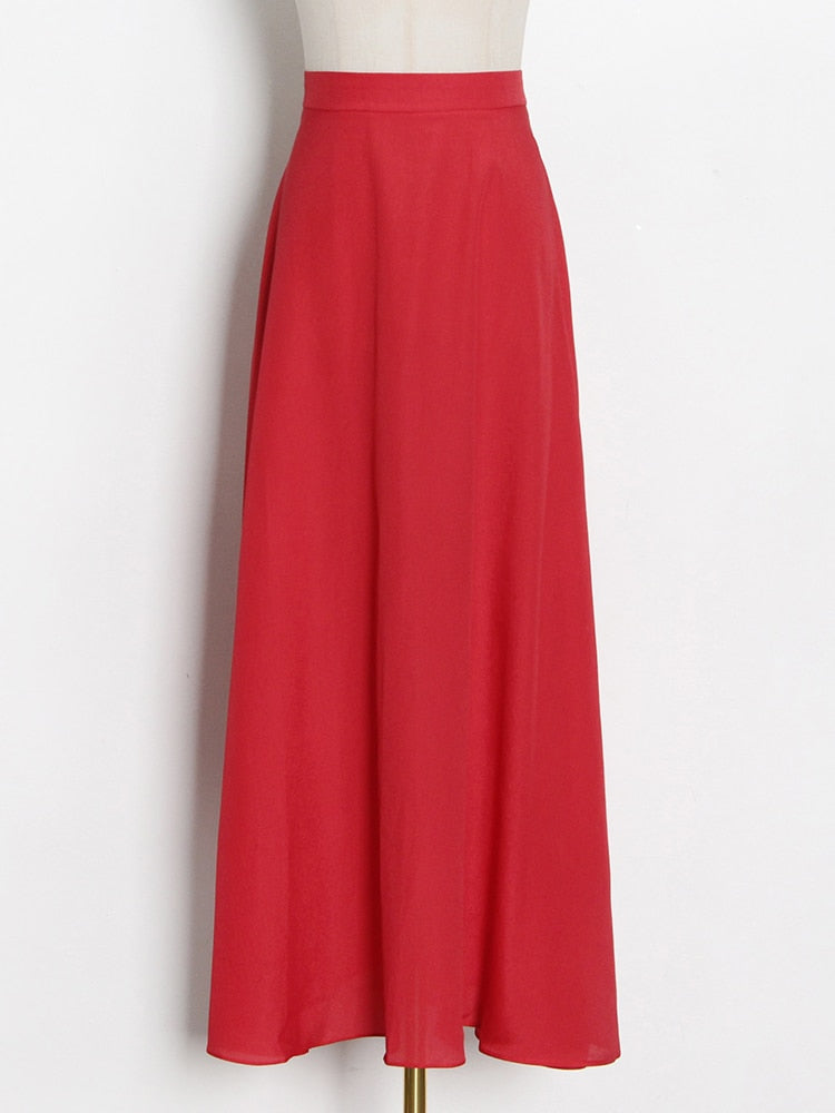 Streetwear Solid Color Ruched Long Skirts For Women
