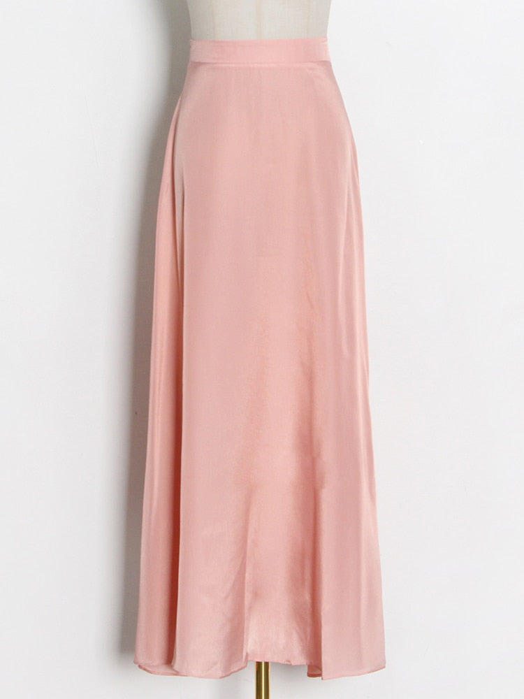 Streetwear Solid Color Ruched Long Skirts For Women